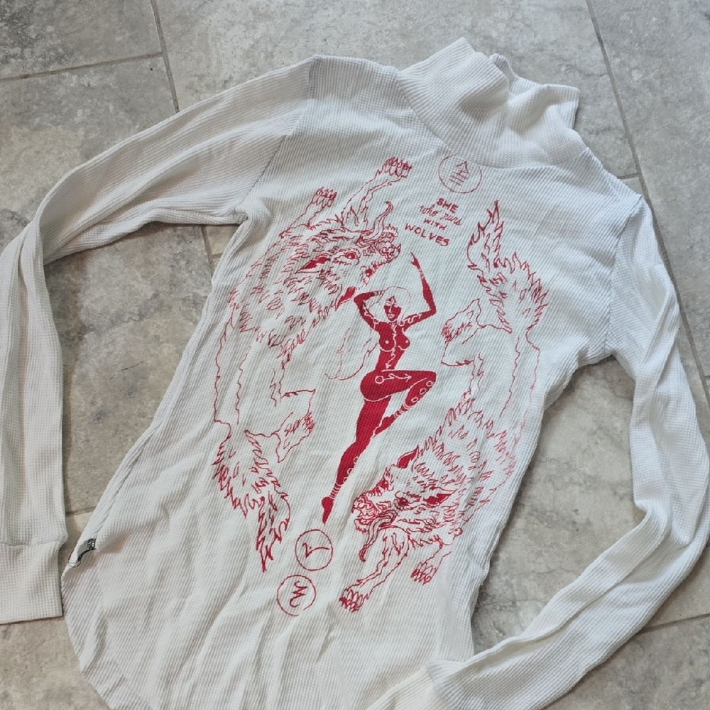 White and Red Graphic Women Top